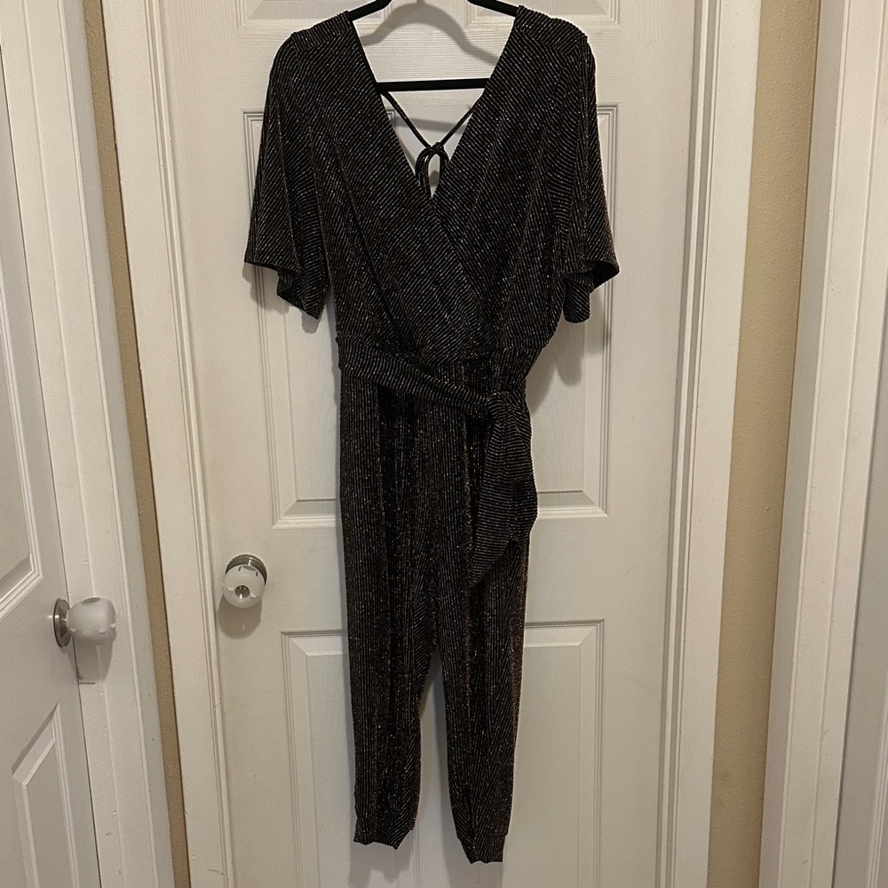 Torrid Black Jumpsuit with Metallic Stripes